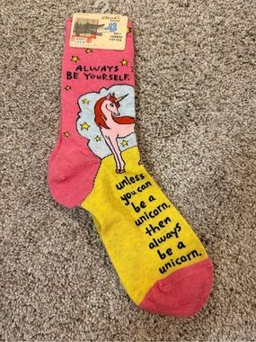 Blue Q Pink and Yellow Unicorn Crew Socks